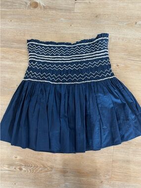 Gretchen Scott Designs Navy Smocked Circle Skirt with White Stitching